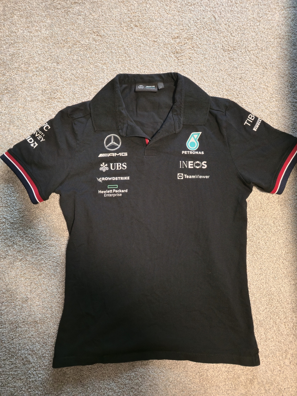 Mercedes AMG Petronas Black Polo With Sponsor Logos